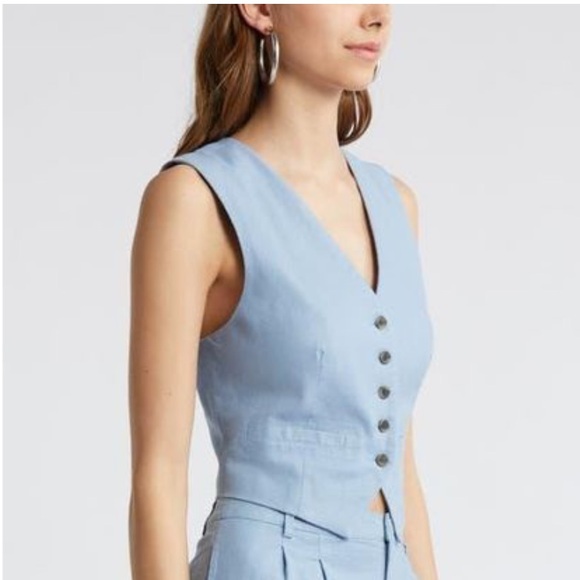 Open Edit Tailored Vest Blue Chambray Size Small - Picture 4 of 9